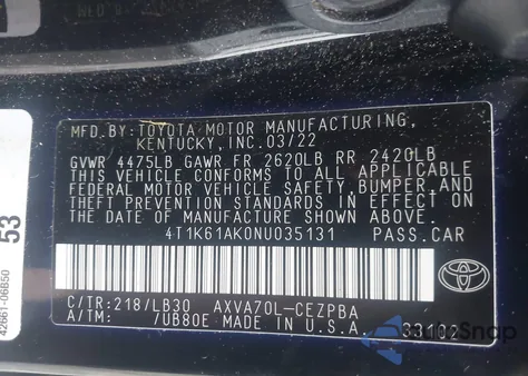 2022 Toyota Camry Xse from USA, damaged, VIN 4T1K61AK0NU035131